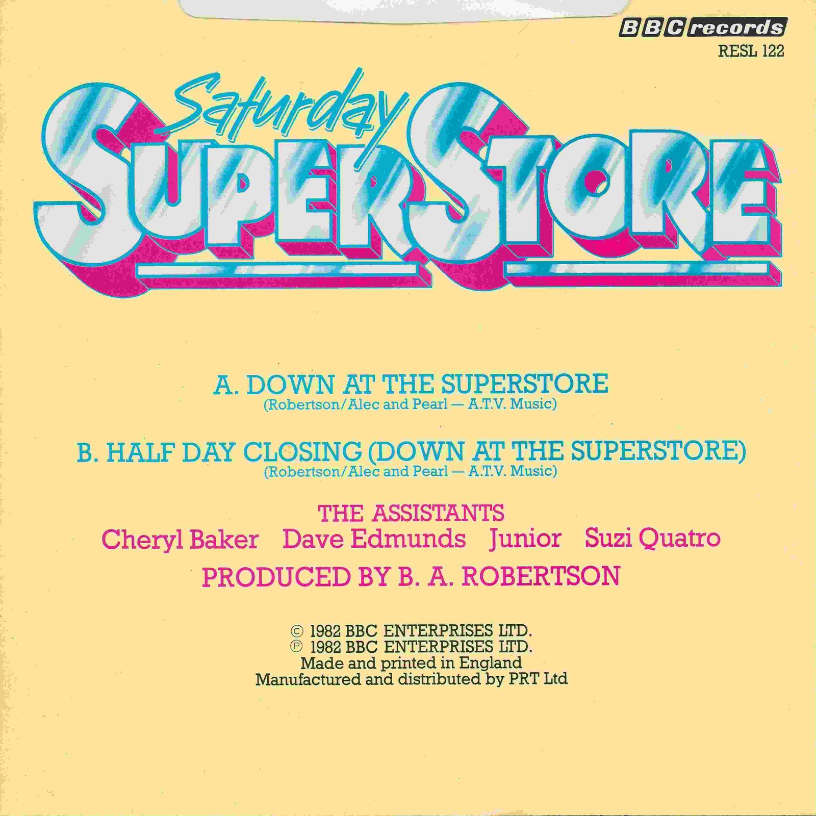 Picture of RESL 122 Down at the superstore (Saturday superstore) by artist B. A. Robertson from the BBC records and Tapes library